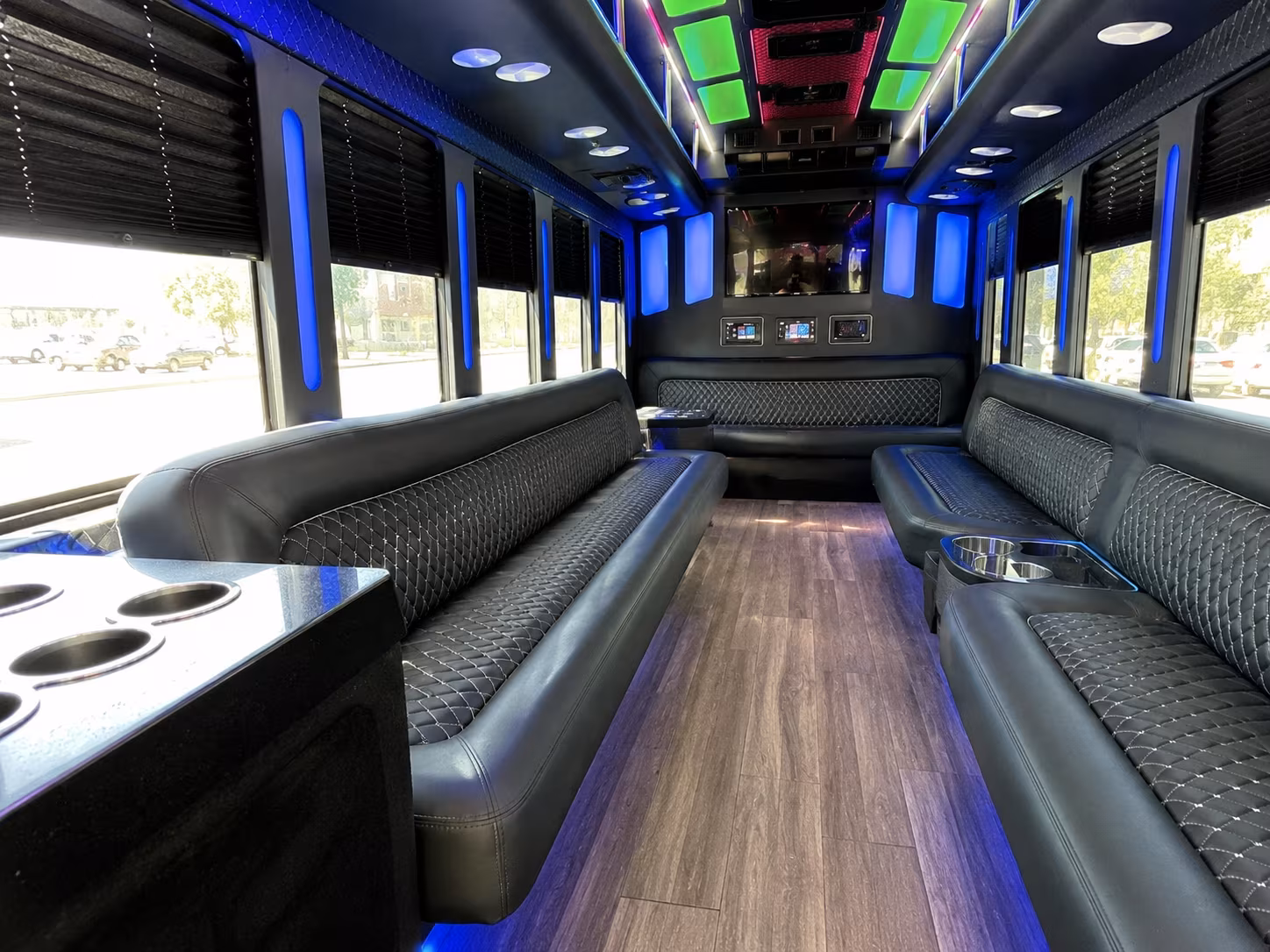 garland 15 passenger party bus inside