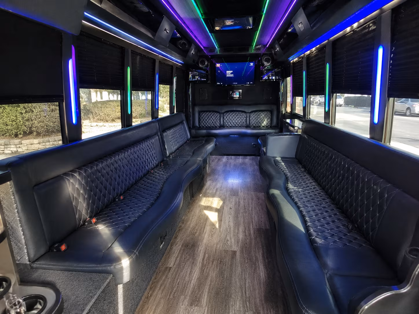 garland 15 passenger party bus interior