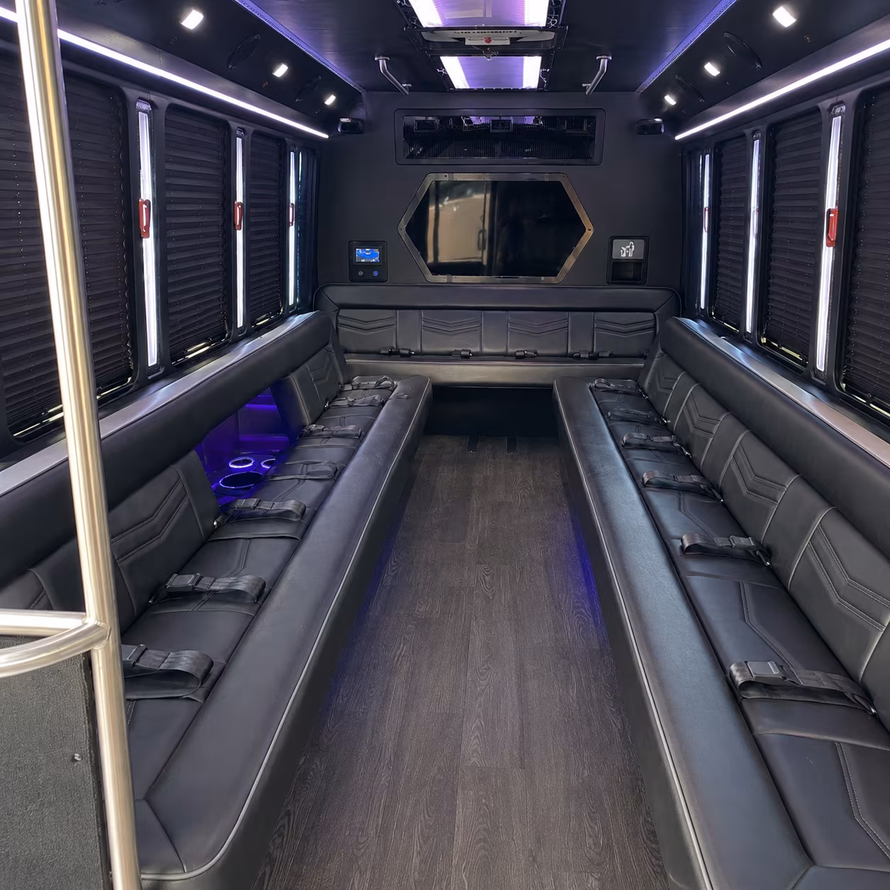 garland 18 passenger party bus interior