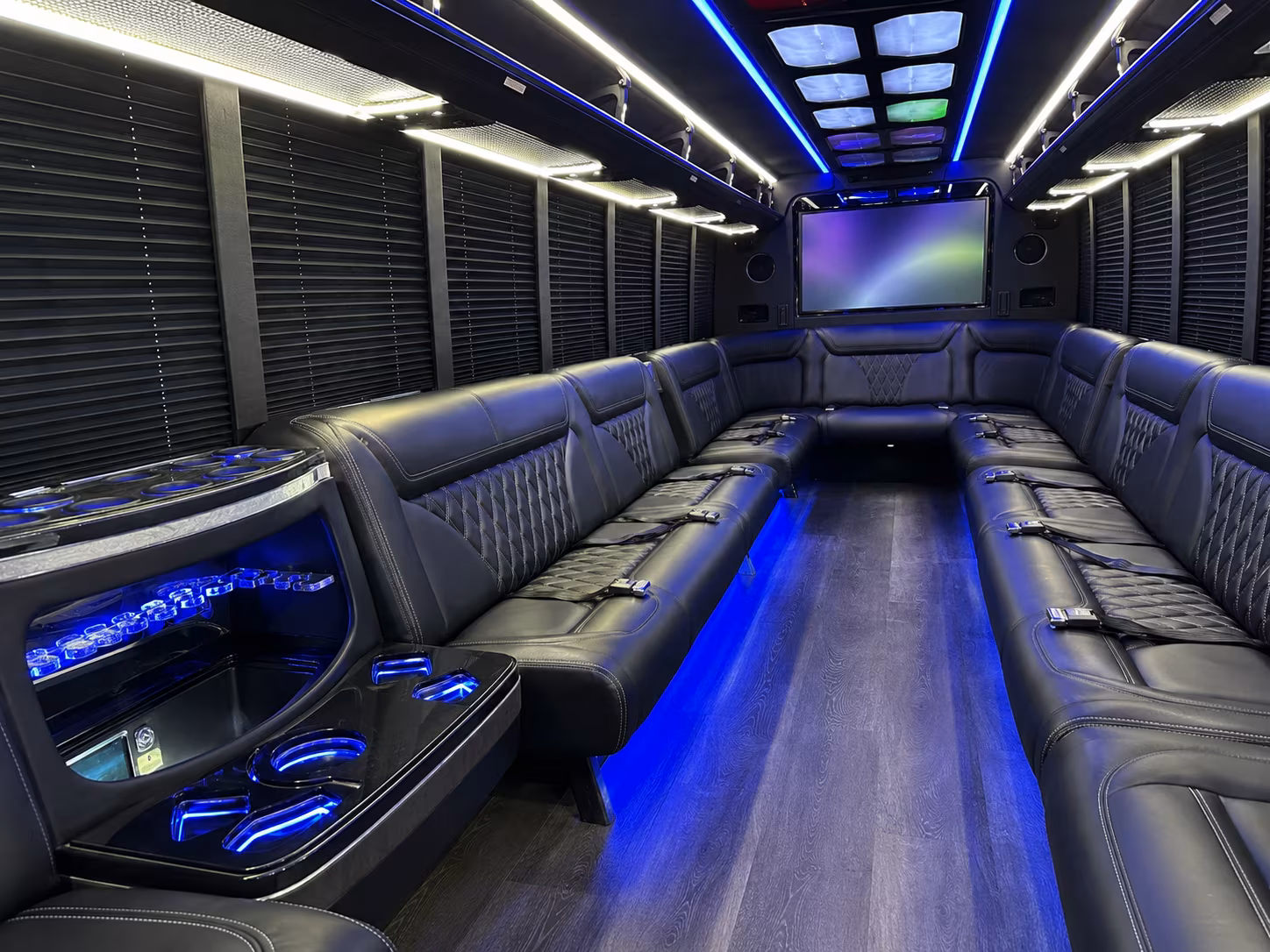 garland 20 passenger party bus inside