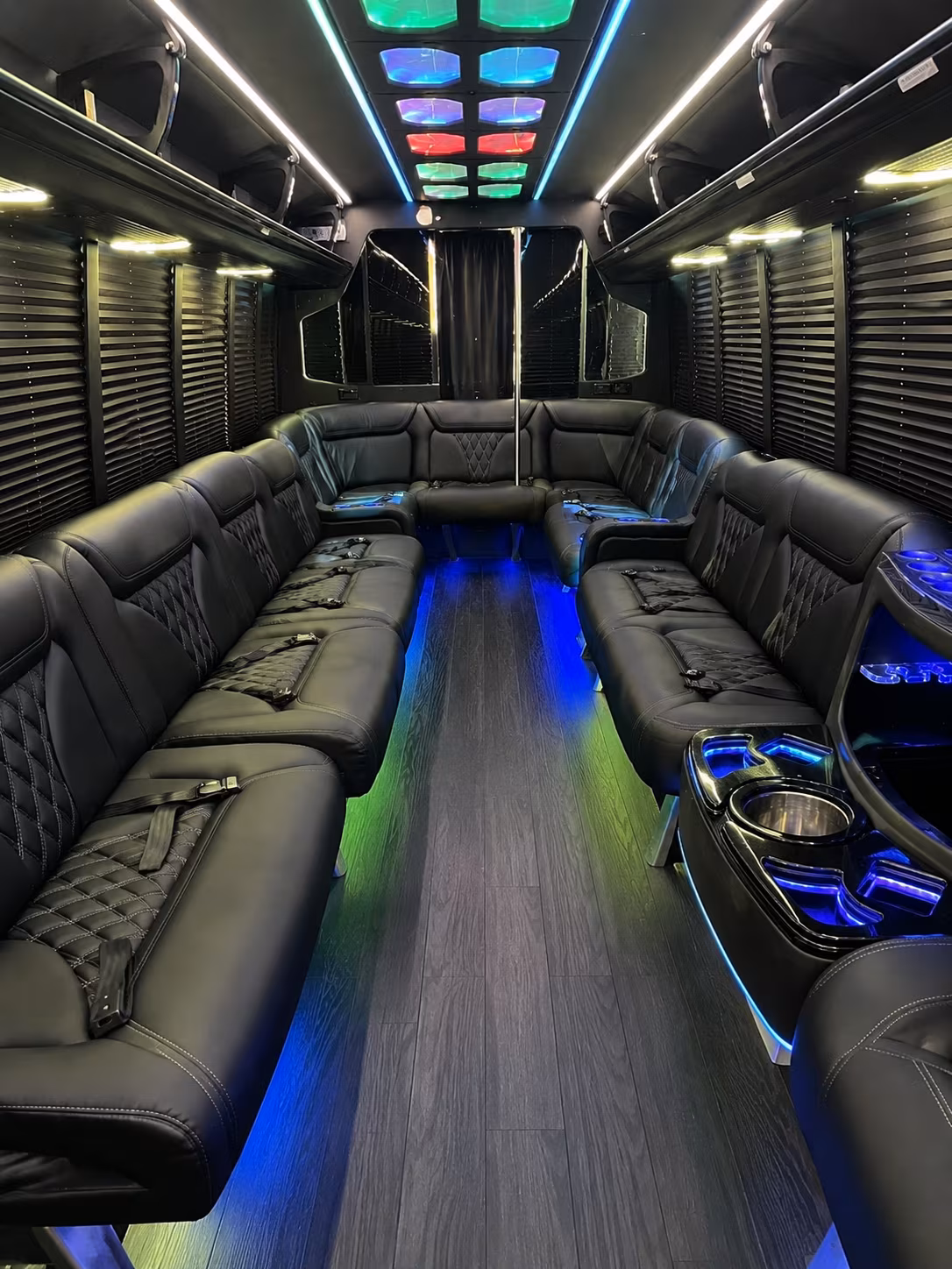 garland 20 passenger party bus interior