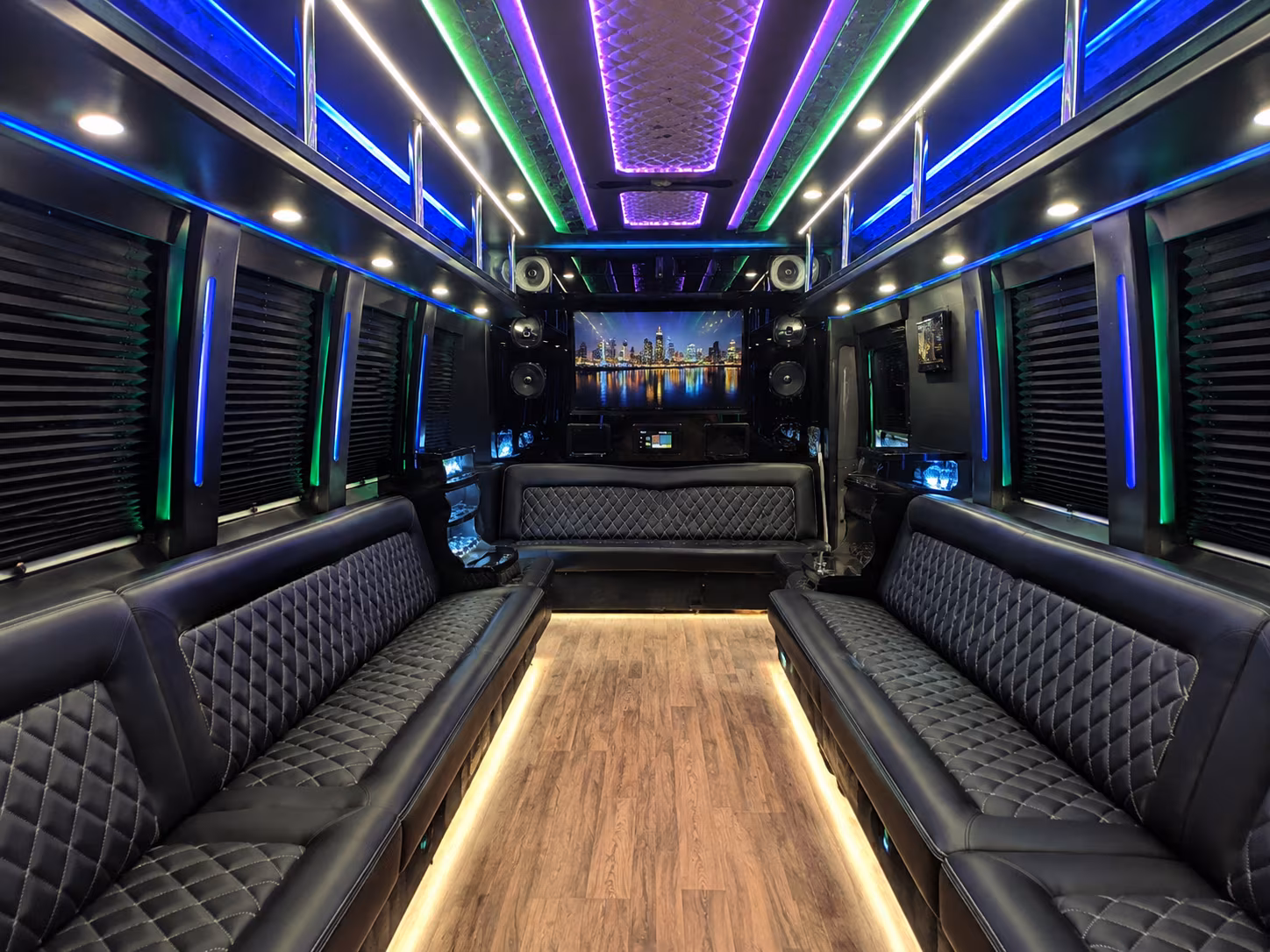 garland 25 passenger party bus interior