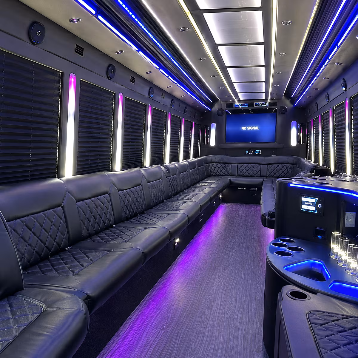 garland 30 passenger party bus inside
