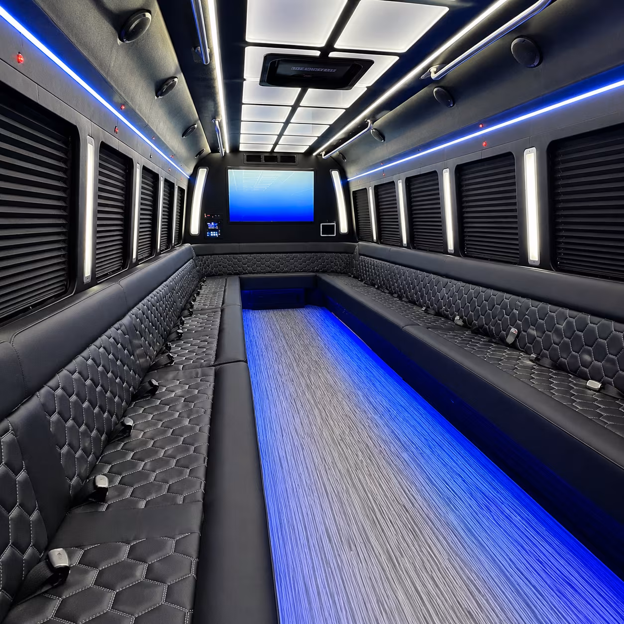 garland 50 passenger party bus inside
