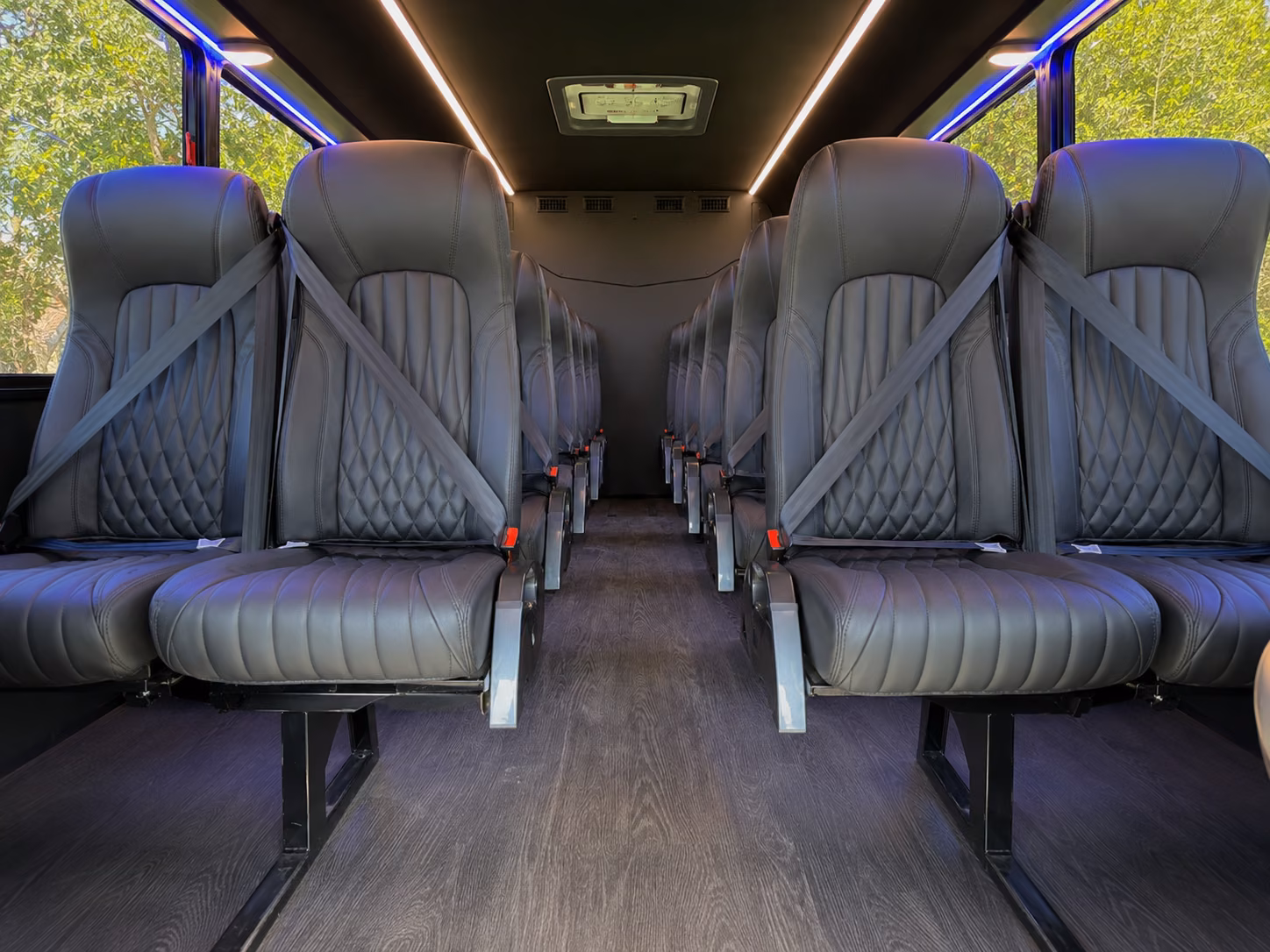 morning of bridal party transportation buses in garland